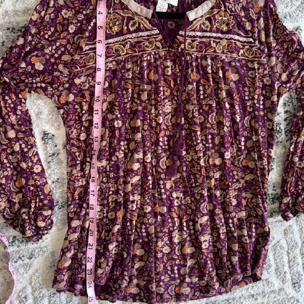 Vintage America India Purple Floral Paisley Babydoll Peasant Cottagecore Blouse - Picture 8 of 8